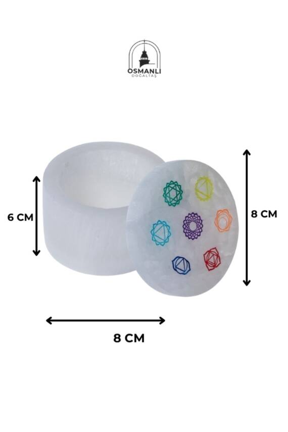 Sertifikalı Selenit Çakra Motifli Yuvarlak Takı Kutusu - 5