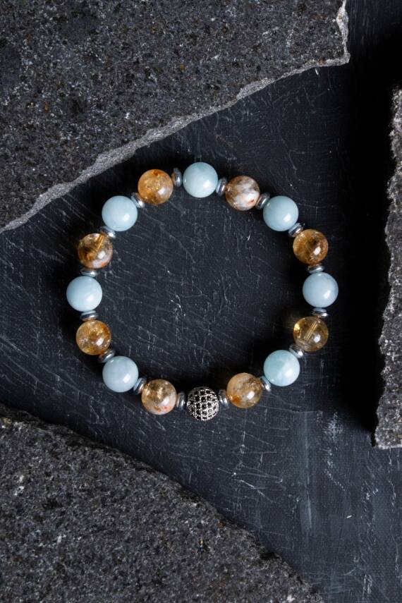 Sertifikalı Sitrin, Akuamarin, Kuvars Zirkon Aparatlı Doğal Taş Bileklik (SK:174) - 1