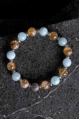 Sertifikalı Sitrin, Akuamarin, Kuvars Zirkon Aparatlı Doğal Taş Bileklik (SK:174) - 3