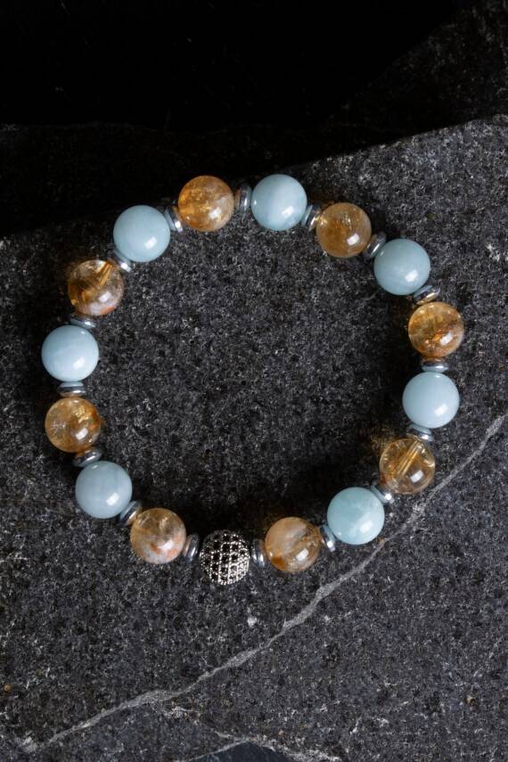 Sertifikalı Sitrin, Akuamarin, Kuvars Zirkon Aparatlı Doğal Taş Bileklik (SK:174) - 3