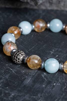 Sertifikalı Sitrin, Akuamarin, Kuvars Zirkon Aparatlı Doğal Taş Bileklik (SK:174) - 5