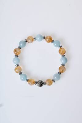 Sertifikalı Sitrin, Akuamarin, Kuvars Zirkon Aparatlı Doğal Taş Bileklik (SK:174) - 6