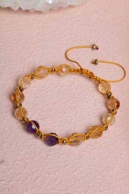 Sertifikalı Sitrin, Ametist Fasetli Doğal Taş Makrome Bileklik - Osmanlı Doğaltaş