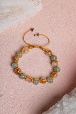 Sertifikalı Sitrin, Aventurin Doğal Taş Makrome Bileklik - Osmanlı Doğaltaş