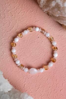 Sertifikalı Sitrin, Ay Taşı, Pembe Kuvars Doğal Taş Bileklik (SK:277) - Osmanlı Doğal Taş