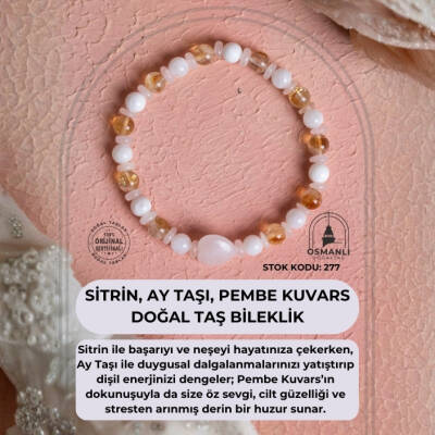 Sertifikalı Sitrin, Ay Taşı, Pembe Kuvars Doğal Taş Bileklik (SK:277) - 2