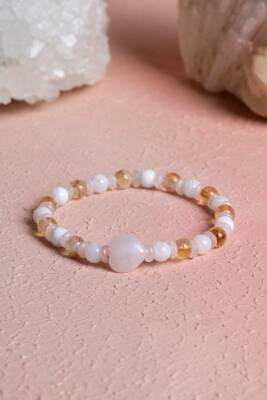 Sertifikalı Sitrin, Ay Taşı, Pembe Kuvars Doğal Taş Bileklik (SK:277) - 3