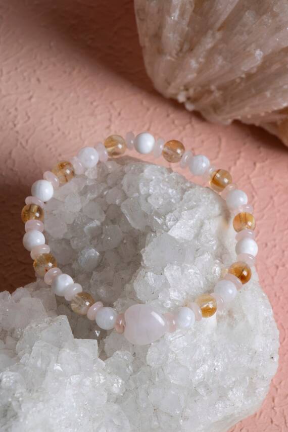 Sertifikalı Sitrin, Ay Taşı, Pembe Kuvars Doğal Taş Bileklik (SK:277) - 5