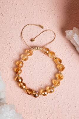 Sertifikalı Sitrin Fasetli Doğal Taş Makrome Bileklik - Osmanlı Doğaltaş