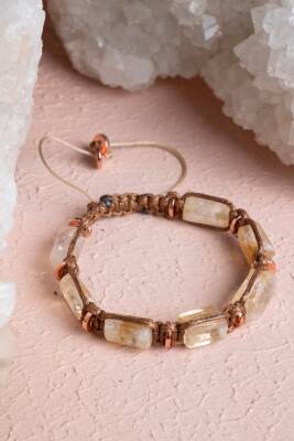 Sertifikalı Sitrin, Hematit Doğal Taş Makrome Bileklik - Osmanlı Doğal Taş