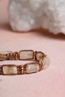 Sertifikalı Sitrin, Hematit Doğal Taş Makrome Bileklik - 2