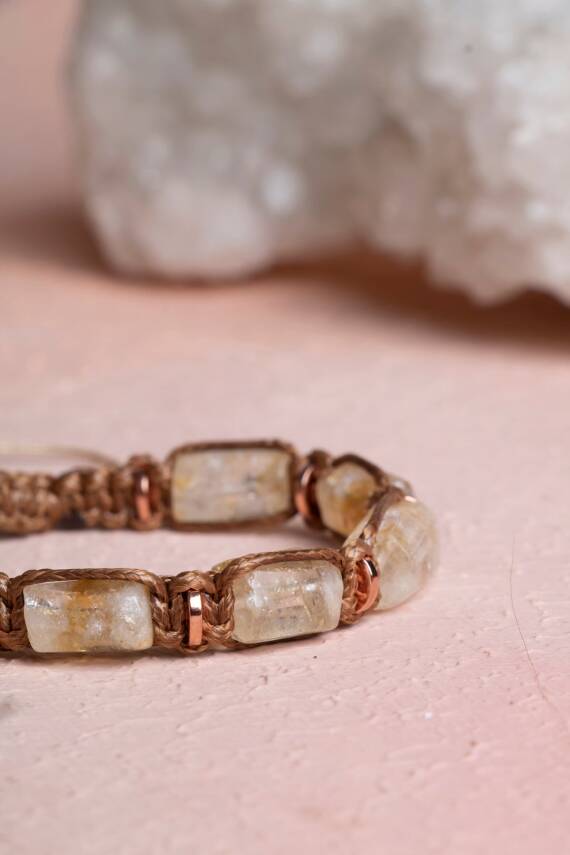 Sertifikalı Sitrin, Hematit Doğal Taş Makrome Bileklik - 2