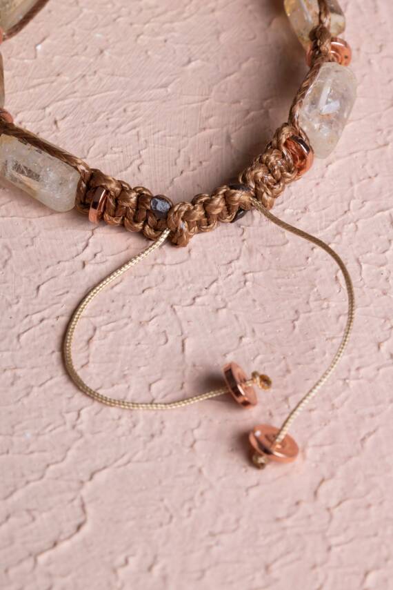 Sertifikalı Sitrin, Hematit Doğal Taş Makrome Bileklik - 4