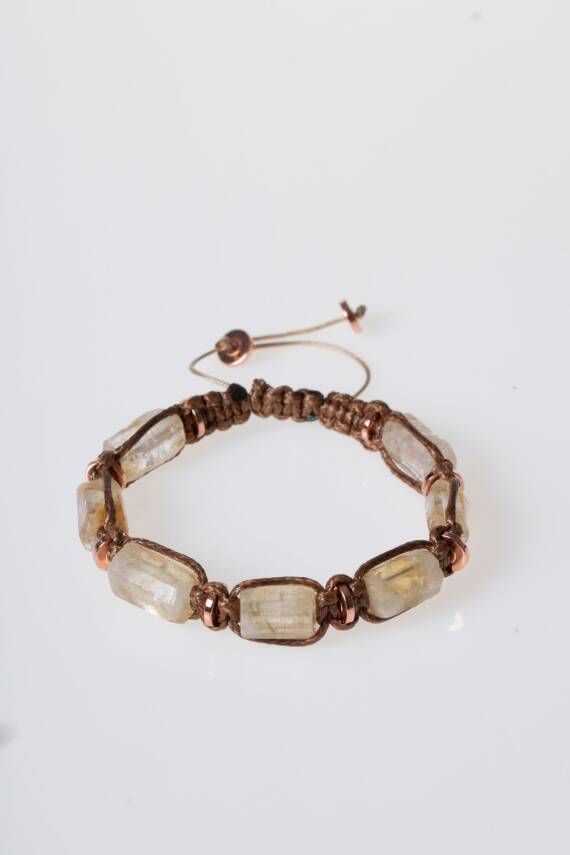 Sertifikalı Sitrin, Hematit Doğal Taş Makrome Bileklik - 5