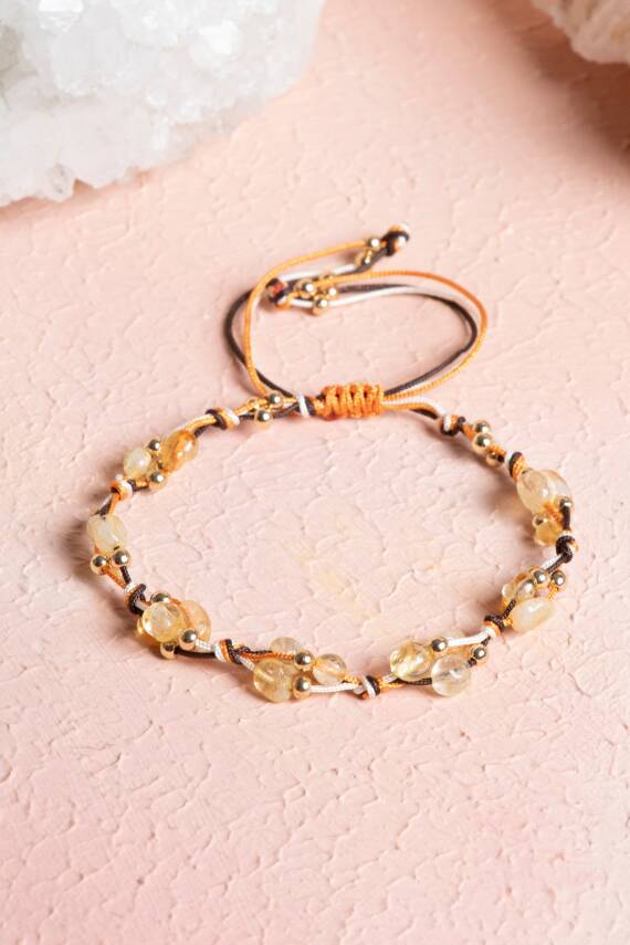 Sertifikalı Sitrin, Hematit Doğal Taş Makrome Bileklik (SK:239) - 1