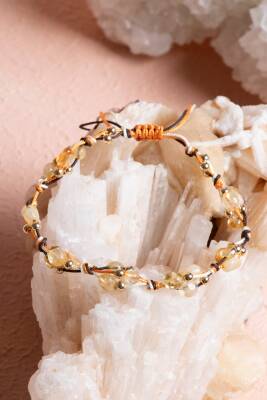 Sertifikalı Sitrin, Hematit Doğal Taş Makrome Bileklik (SK:239) - 3