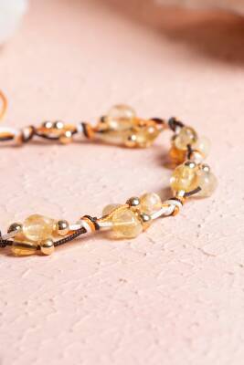 Sertifikalı Sitrin, Hematit Doğal Taş Makrome Bileklik (SK:239) - 4