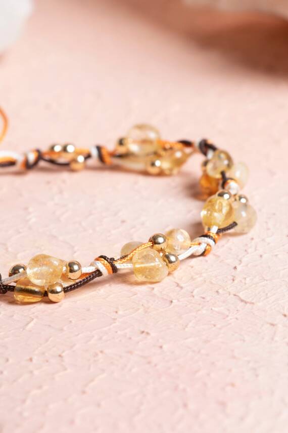 Sertifikalı Sitrin, Hematit Doğal Taş Makrome Bileklik (SK:239) - 4