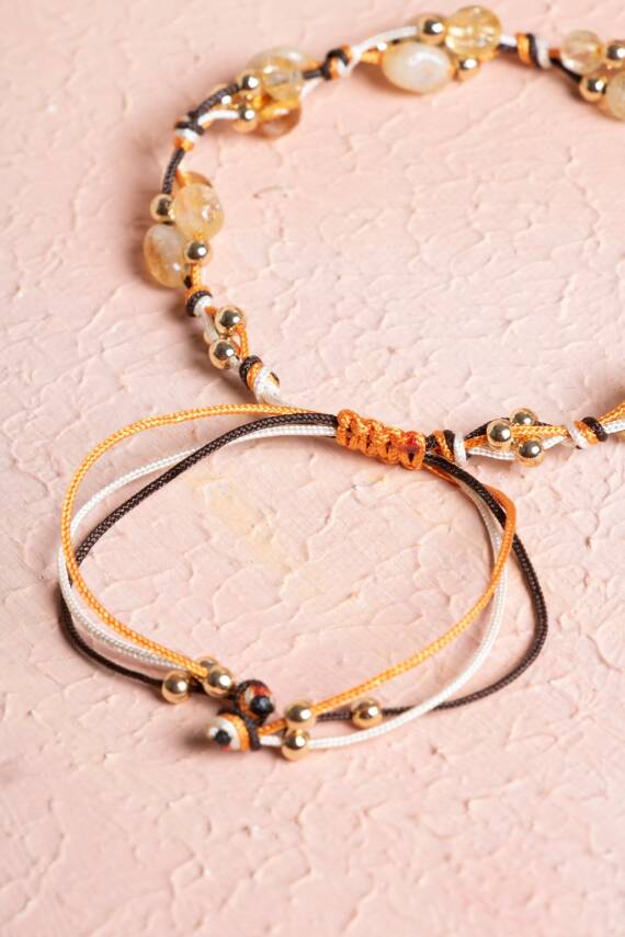 Sertifikalı Sitrin, Hematit Doğal Taş Makrome Bileklik (SK:239) - 5