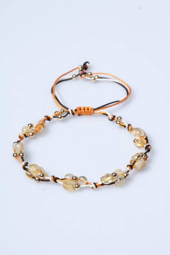 Sertifikalı Sitrin, Hematit Doğal Taş Makrome Bileklik (SK:239) - 6