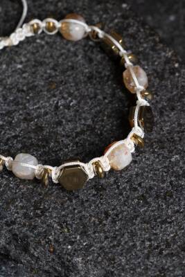 Sertifikalı Sitrin, Hematit Doğal Taş Makrome Bileklik (SK:358) - 2