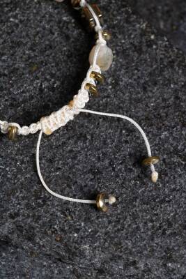 Sertifikalı Sitrin, Hematit Doğal Taş Makrome Bileklik (SK:358) - 3