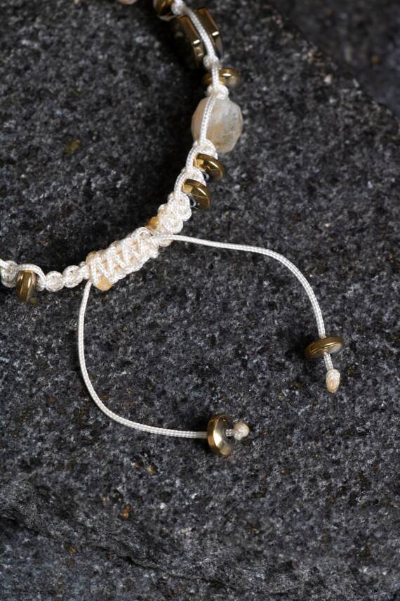 Sertifikalı Sitrin, Hematit Doğal Taş Makrome Bileklik (SK:358) - 3