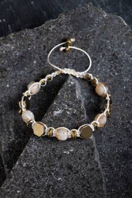 Sertifikalı Sitrin, Hematit Doğal Taş Makrome Bileklik (SK:358) - 4