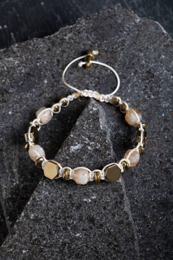 Sertifikalı Sitrin, Hematit Doğal Taş Makrome Bileklik (SK:358) - 4