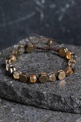 Sertifikalı Sitrin, Hematit Doğal Taş Makrome Bileklik (SK:363) - Osmanlı Doğal Taş