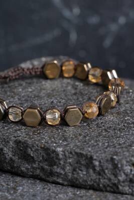 Sertifikalı Sitrin, Hematit Doğal Taş Makrome Bileklik (SK:363) - 2