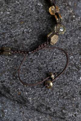 Sertifikalı Sitrin, Hematit Doğal Taş Makrome Bileklik (SK:363) - 3