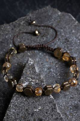 Sertifikalı Sitrin, Hematit Doğal Taş Makrome Bileklik (SK:363) - 4