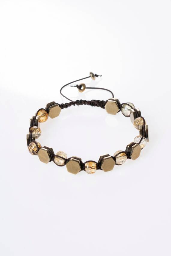 Sertifikalı Sitrin, Hematit Doğal Taş Makrome Bileklik (SK:363) - 5