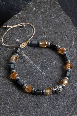 Sertifikalı Sitrin, Hematit Fasetli Doğal Taş Makrome Bileklik - Osmanlı Doğaltaş