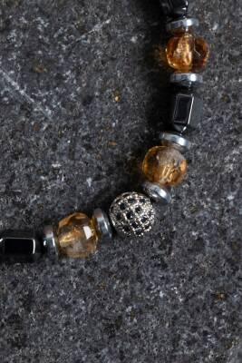 Sertifikalı Sitrin, Hematit Fasetli Doğal Taş Makrome Bileklik - 2