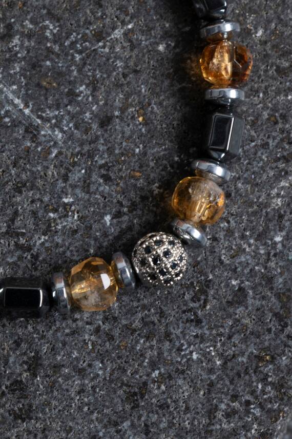 Sertifikalı Sitrin, Hematit Fasetli Doğal Taş Makrome Bileklik - 2