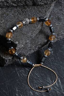 Sertifikalı Sitrin, Hematit Fasetli Doğal Taş Makrome Bileklik - 3