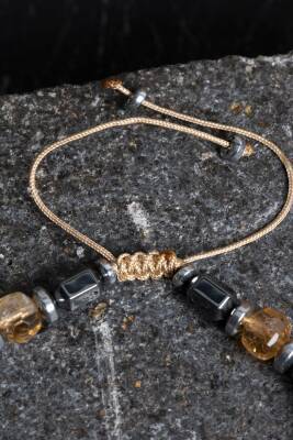 Sertifikalı Sitrin, Hematit Fasetli Doğal Taş Makrome Bileklik - 4