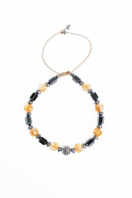 Sertifikalı Sitrin, Hematit Fasetli Doğal Taş Makrome Bileklik - 5