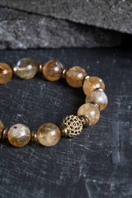 Sertifikalı Sitrin, Hematit Zirkon Aparatlı Doğal Taş Bileklik-10 mm (SK:176) - 3