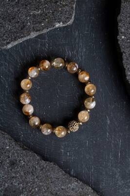 Sertifikalı Sitrin, Hematit Zirkon Aparatlı Doğal Taş Bileklik-10 mm (SK:176) - 5