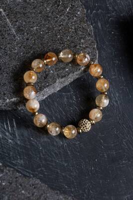 Sertifikalı Sitrin, Hematit Zirkon Aparatlı Doğal Taş Bileklik-10 mm (SK:176) - 6