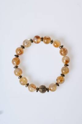 Sertifikalı Sitrin, Hematit Zirkon Aparatlı Doğal Taş Bileklik-10 mm (SK:176) - 7