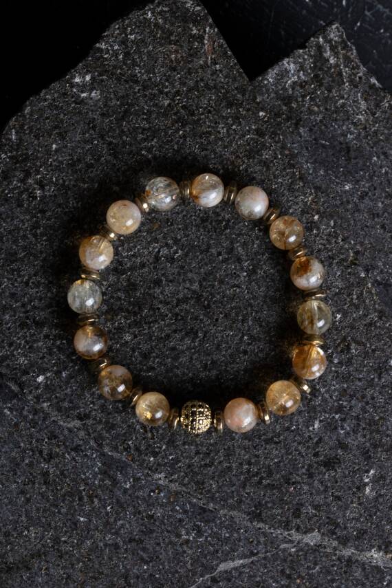 Sertifikalı Sitrin, Hematit Zirkon Aparatlı Doğal Taş Bileklik (SK:180) - 1