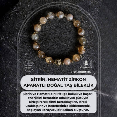 Sertifikalı Sitrin, Hematit Zirkon Aparatlı Doğal Taş Bileklik (SK:180) - 2
