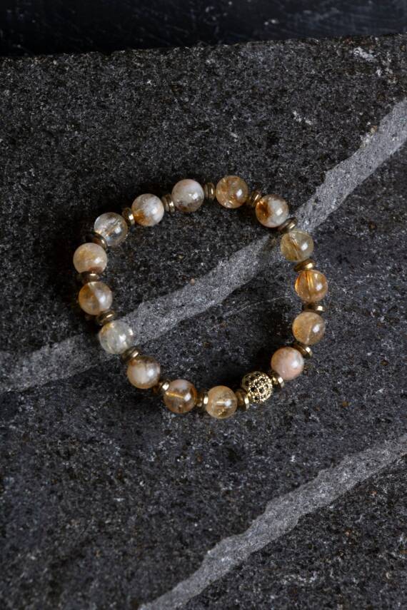 Sertifikalı Sitrin, Hematit Zirkon Aparatlı Doğal Taş Bileklik (SK:180) - 3