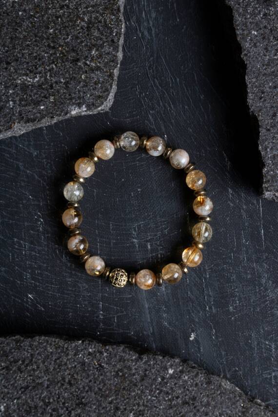 Sertifikalı Sitrin, Hematit Zirkon Aparatlı Doğal Taş Bileklik (SK:180) - 4