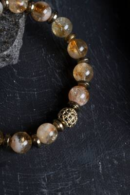 Sertifikalı Sitrin, Hematit Zirkon Aparatlı Doğal Taş Bileklik (SK:180) - 5