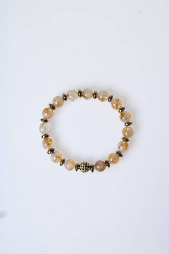 Sertifikalı Sitrin, Hematit Zirkon Aparatlı Doğal Taş Bileklik (SK:180) - 6